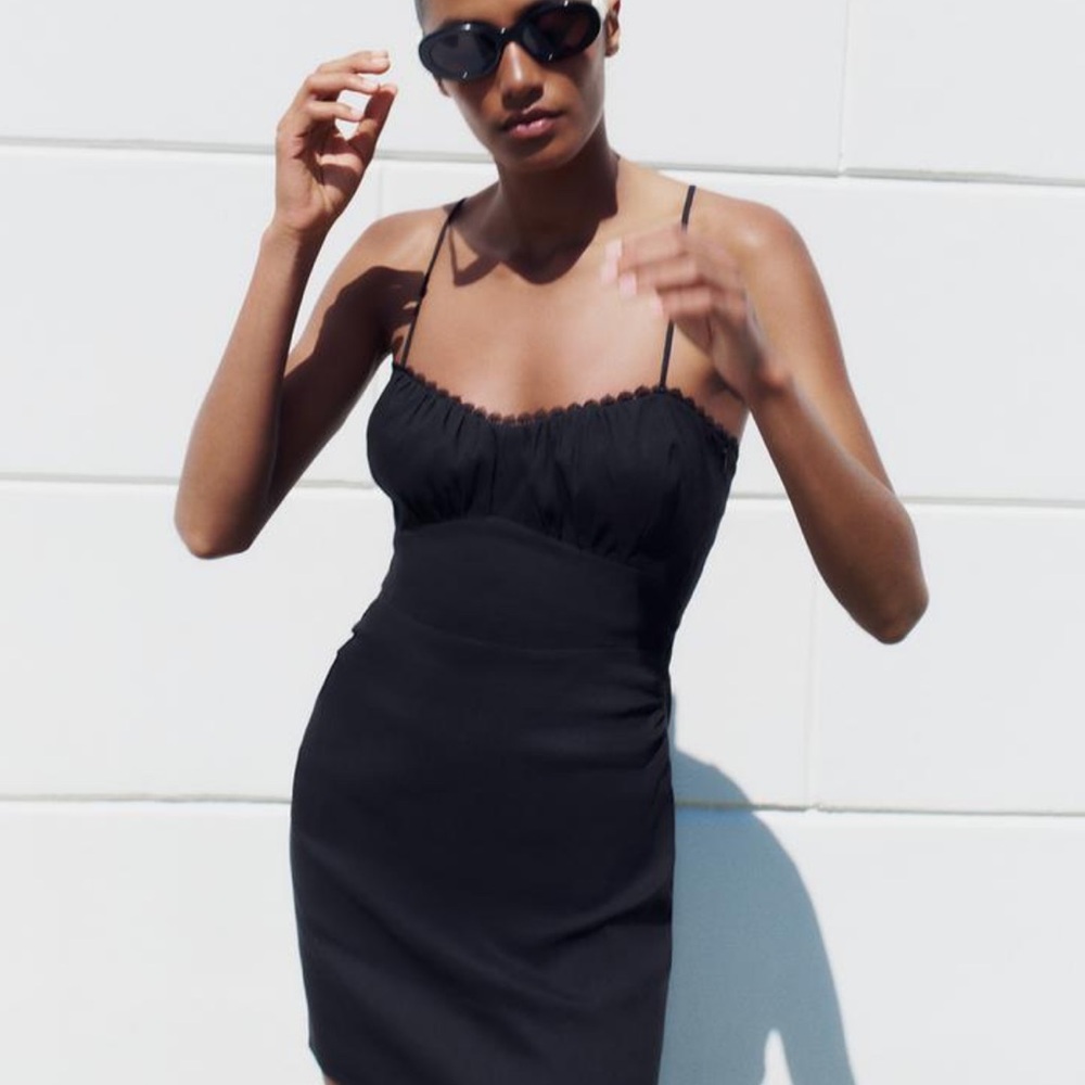 NWT Zara black mini dress with lace trims